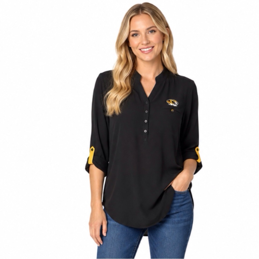 Missouri Tigers Womens Top Size Large Black Relaxed Fit Embroidered Logo